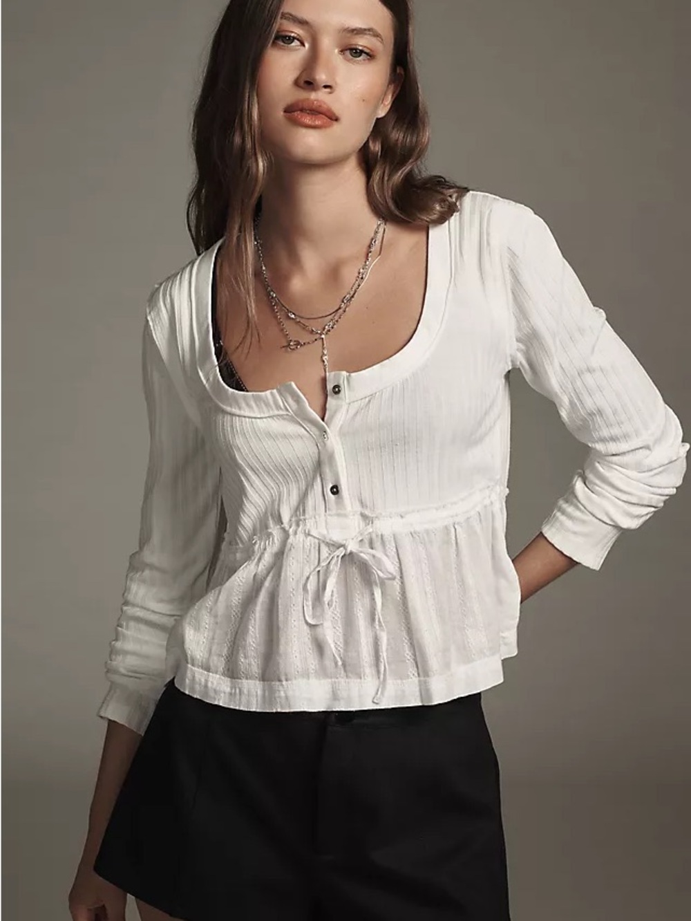Pilcro Anthropologie Long-Sleeve Scoop-Neck Babydoll Top